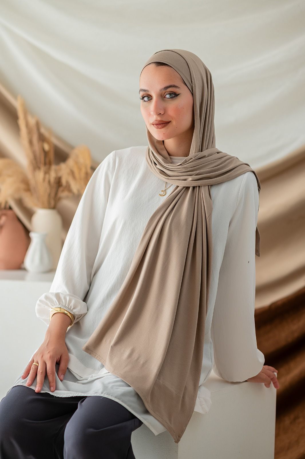 Pan Cotton Lycra Scarf – Soft Beige