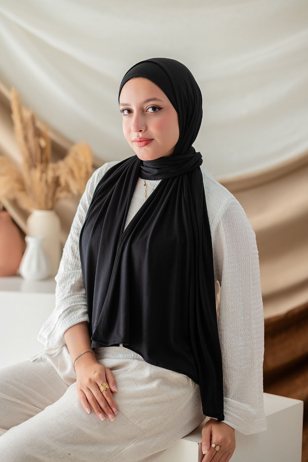 Pan Cotton Lycra Scarf – Elegant Noir